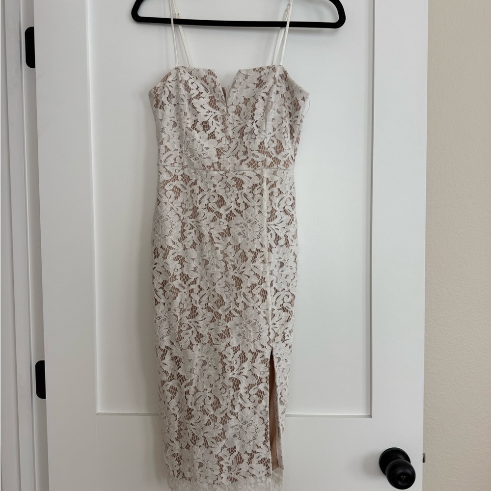 Lulu's Cream Sheath Midi Dress Spaghetti Strap